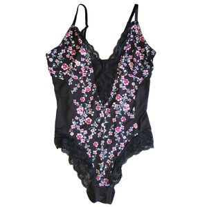 Black Fuschia by Secret Lace Floral Bodysuit Lingerie